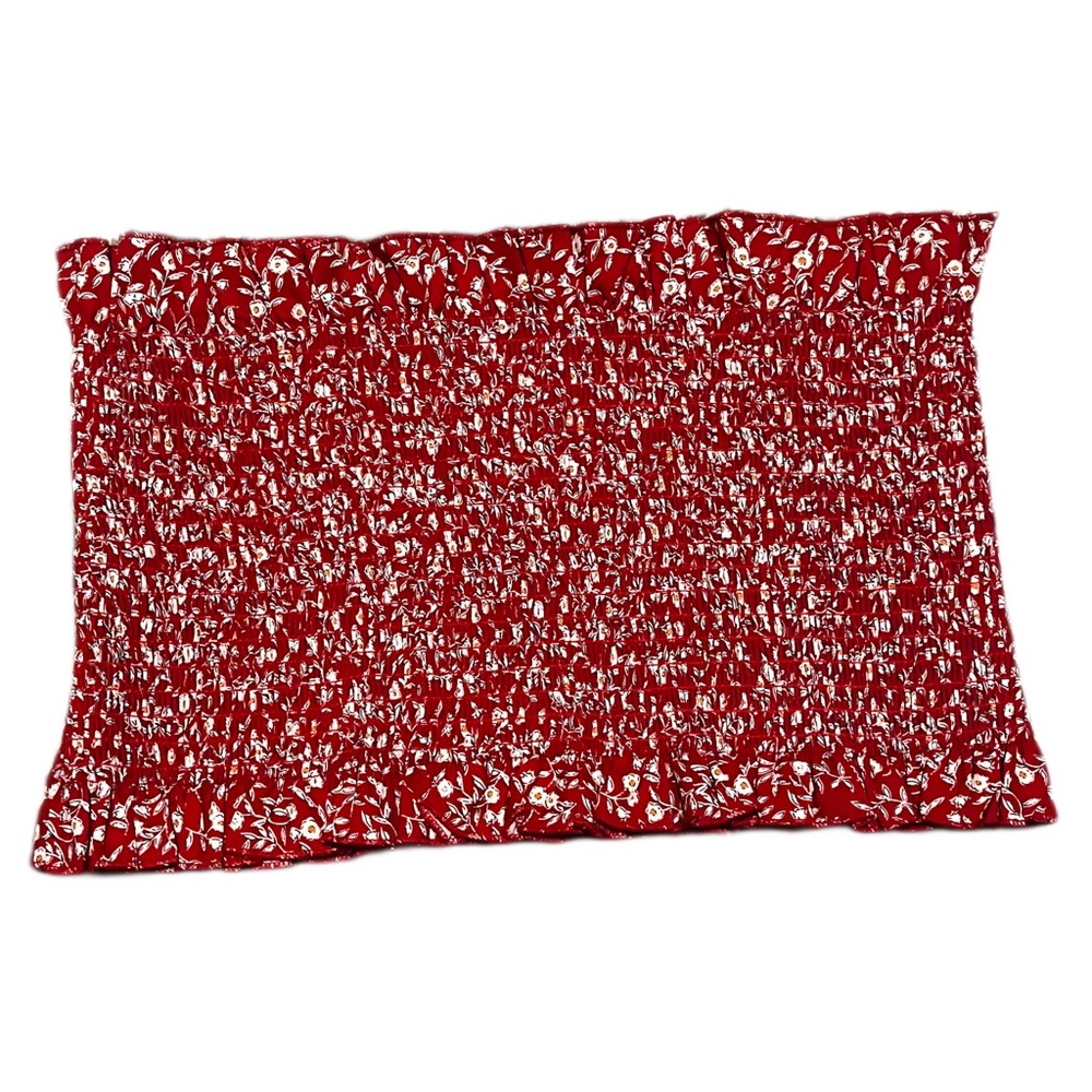 Shirred Red Floral Bando Crop Top